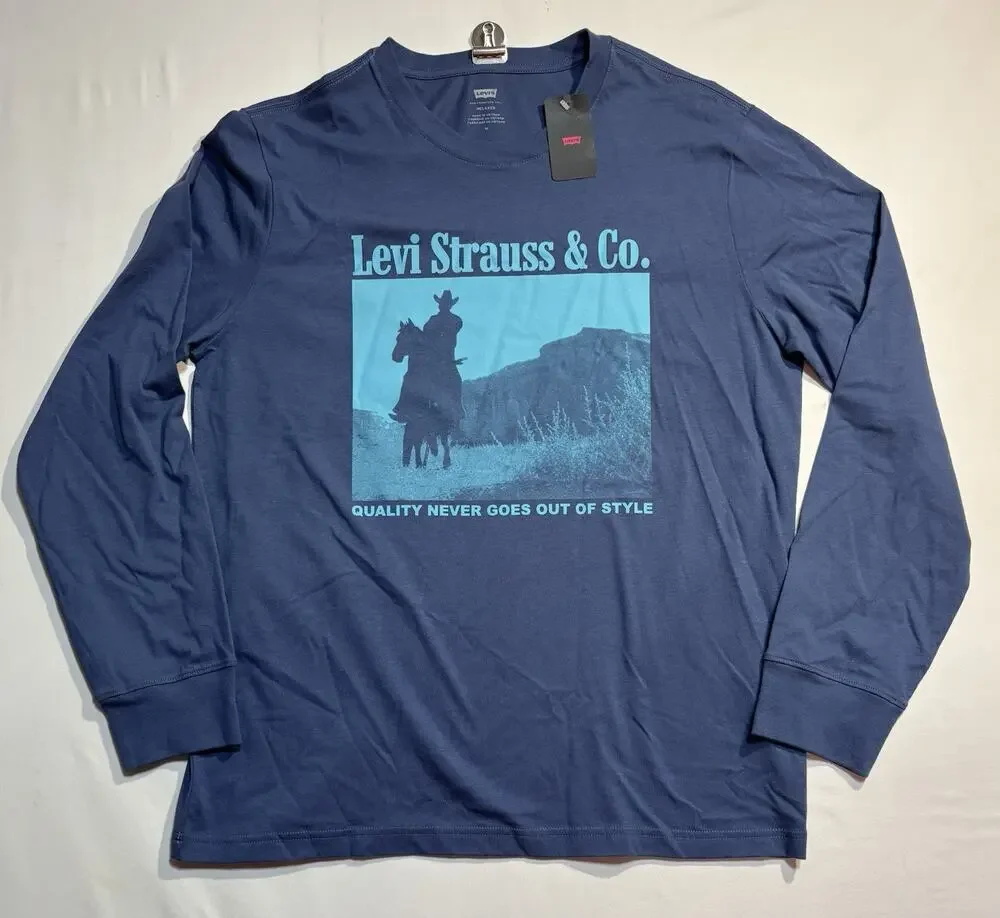 Levi’s Relaxed Fit Long Sleeve Graphic T Shirt Blue Men’s Medium NWT